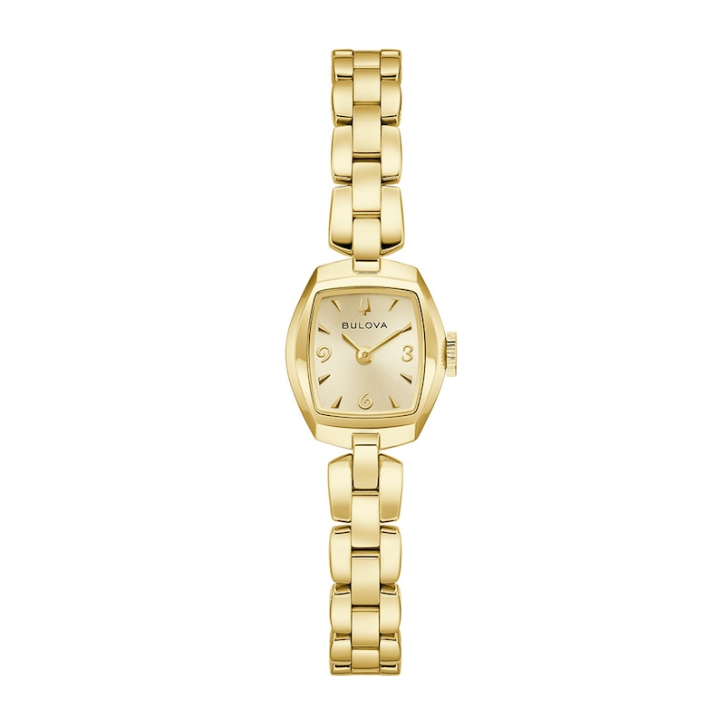 Ladies' Bulova Goddess Of Time Jackie Gold-Tone Stainless Steel Watch with Champagne Dial (97L201)