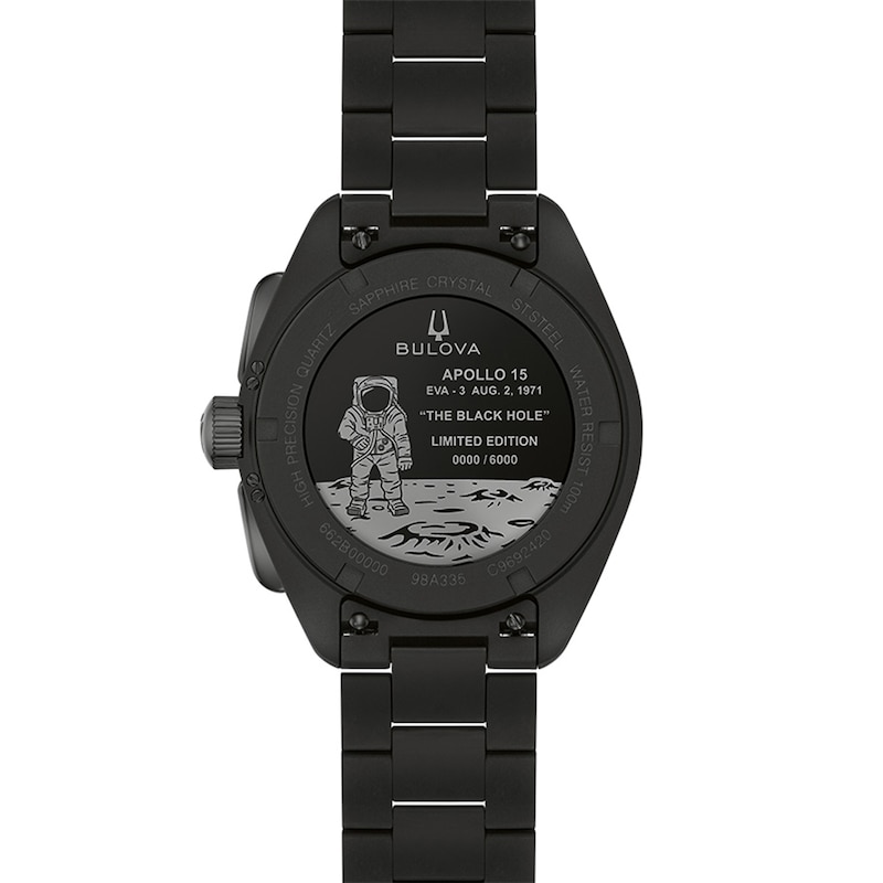 Men's Bulova Lunar Pilot Black Hole Limited Edition HPQ Black IP Stainless Steel Watch with Black Dial (98A335)