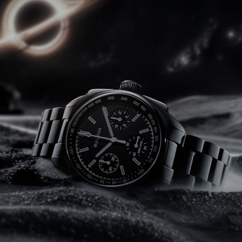 Men's Bulova Lunar Pilot Black Hole Limited Edition HPQ Black IP Stainless Steel Watch with Black Dial (98A335)