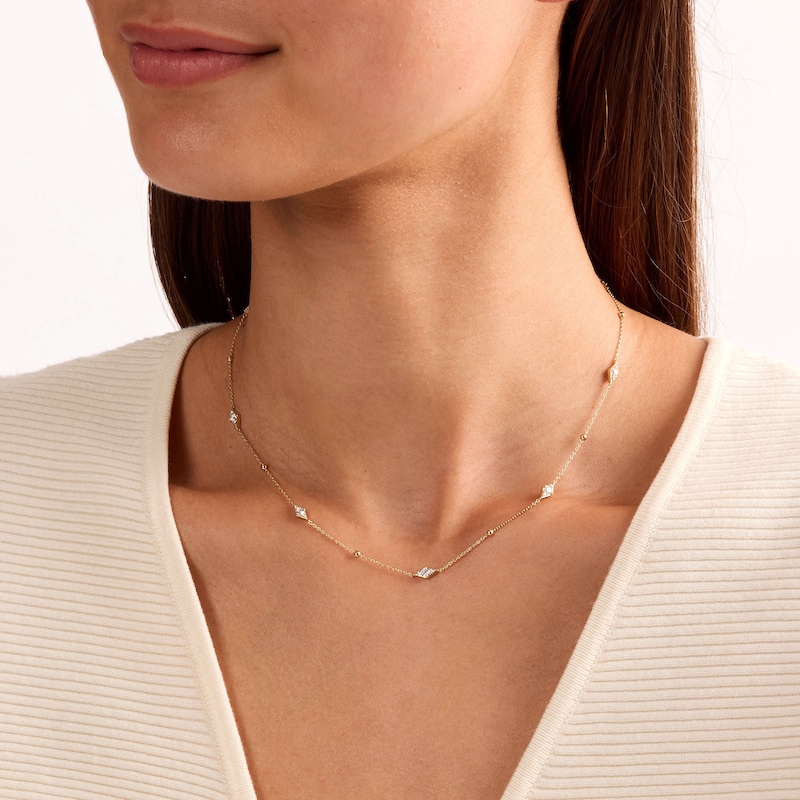 0.50 CT. T.W. Lab-Grown Diamond Station Necklace in Sterling Silver with 14K Yellow Gold Plate (F/SI2) - 18"