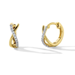 0.10 CT. T.W. Lab-Grown Diamond Curved Crossover Hoop Earrings in Sterling Silver with 14K Yellow Gold Plate (F/SI2)