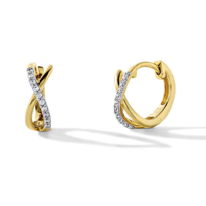0.10 CT. T.W. Lab-Grown Diamond Curved Crossover Hoop Earrings in Sterling Silver with 14K Yellow Gold Plate (F/SI2)