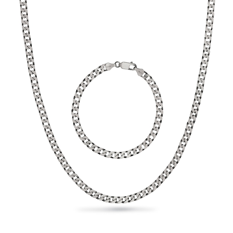 5.4mm Curb Chain Necklace and Bracelet Set in Oxidized Sterling Silver