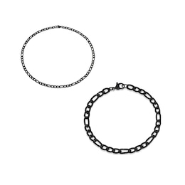 5.8mm Figaro Chain Necklace and Bracelet Set in Black Ion-Plated Stainless Steel