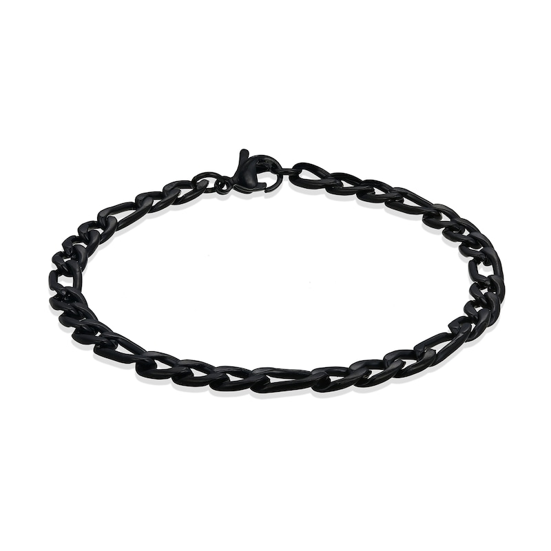 5.8mm Figaro Chain Necklace and Bracelet Set in Black Ion-Plated Stainless Steel
