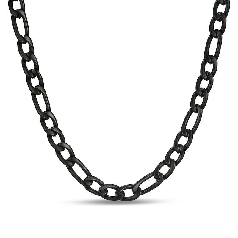 5.8mm Figaro Chain Necklace and Bracelet Set in Black Ion-Plated Stainless Steel