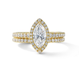 1.30 CT. T.W. Certified Marquise-Cut Lab-Grown Diamond Frame Bridal Set in 14K Gold (F/VS2)