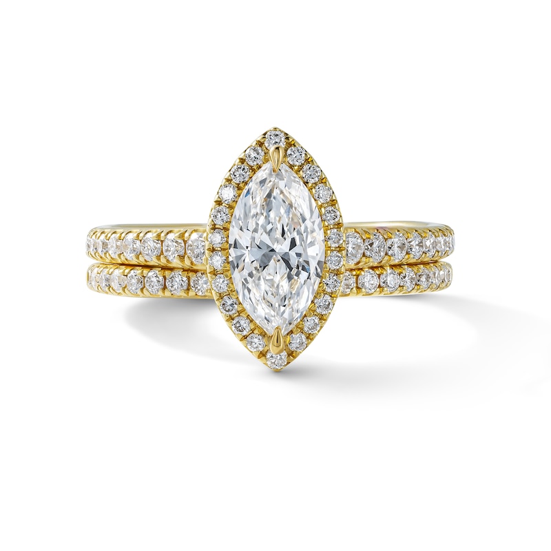 1.30 CT. T.W. Certified Marquise-Cut Lab-Grown Diamond Frame Bridal Set 14K Gold (F/VS2)