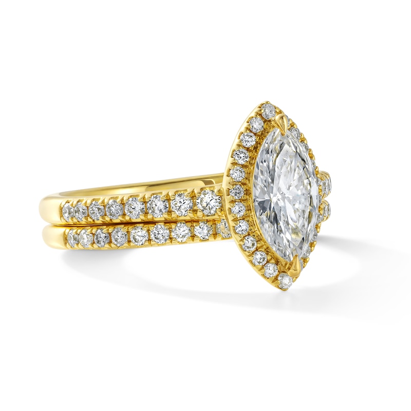 1.30 CT. T.W. Certified Marquise-Cut Lab-Grown Diamond Frame Bridal Set 14K Gold (F/VS2)
