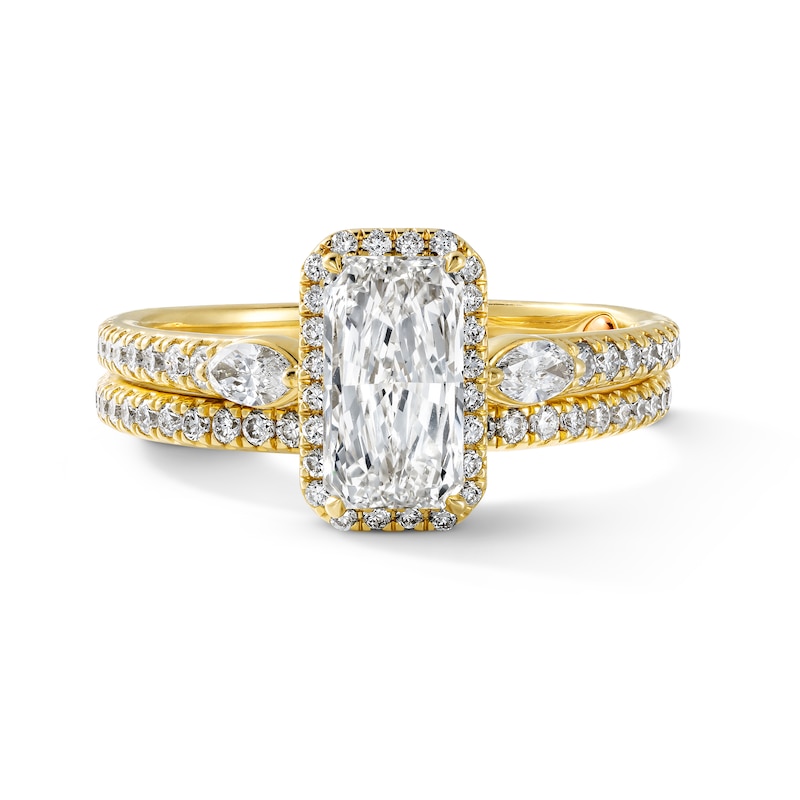 1.30 CT. T.W. Certified Radiant-Cut Lab-Grown Diamond Frame Bridal Set 14K Gold (F/VS2)