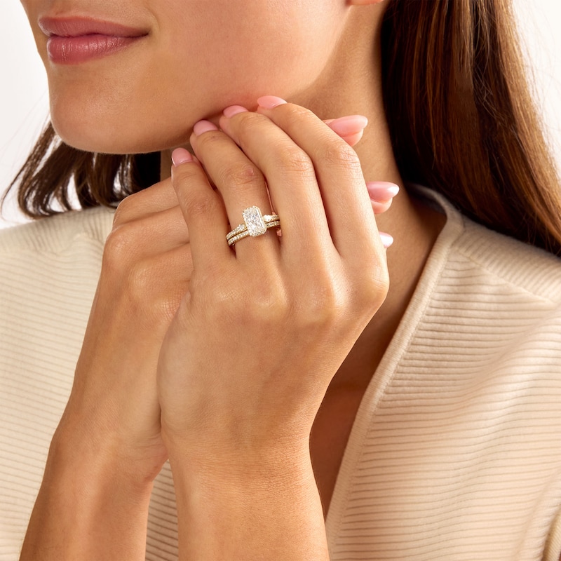 1.30 CT. T.W. Certified Radiant-Cut Lab-Grown Diamond Frame Bridal Set 14K Gold (F/VS2)