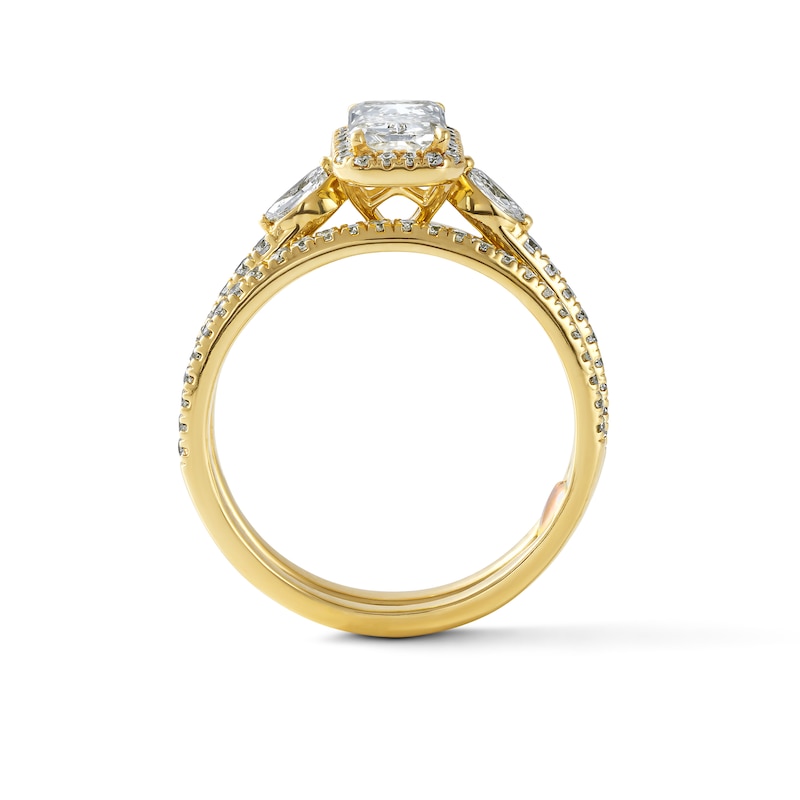 1.30 CT. T.W. Certified Radiant-Cut Lab-Grown Diamond Frame Bridal Set 14K Gold (F/VS2)