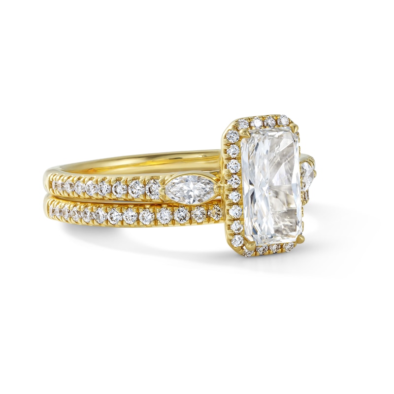 1.30 CT. T.W. Certified Radiant-Cut Lab-Grown Diamond Frame Bridal Set 14K Gold (F/VS2)