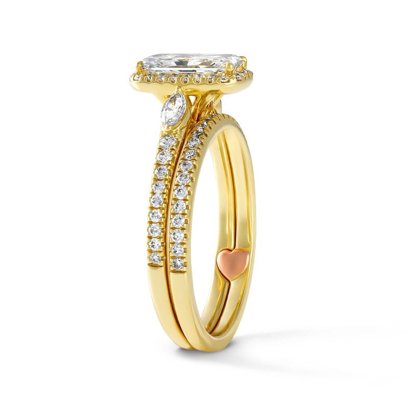 1.30 CT. T.W. Certified Radiant-Cut Lab-Grown Diamond Frame Bridal Set 14K Gold (F/VS2)