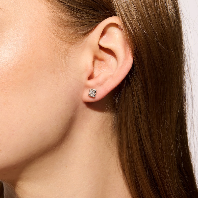 0.10 CT. T.W. Lab-Grown Diamond Solitaire Square Stud Earrings in Sterling Silver (F/SI2)