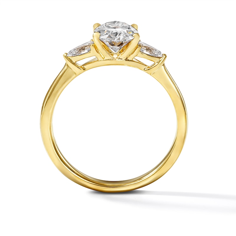 1.55 CT. T.W. Certified Oval and Pear-Shaped Lab-Grown Diamond Three-Stone Engagement Ring in 14K Gold (F/VS2