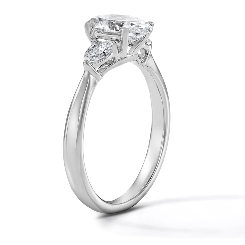 1.55 CT. T.W. Certified Oval and Pear-Shaped Lab-Grown Diamond Three-Stone Engagement Ring in 14K Gold (F/VS2