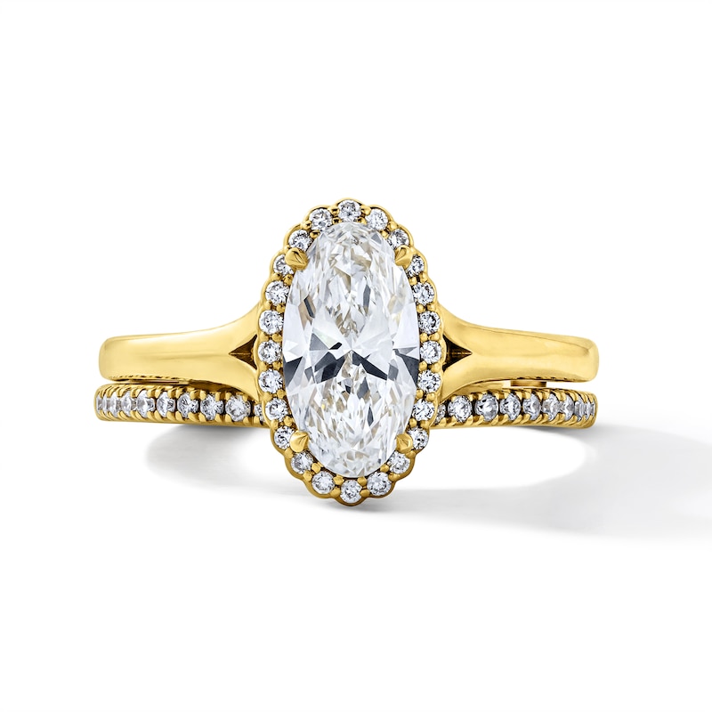 1.20 CT. T.W. Certified Oval Lab-Grown Diamond Frame Bridal Set 14K Gold (F/VS2)