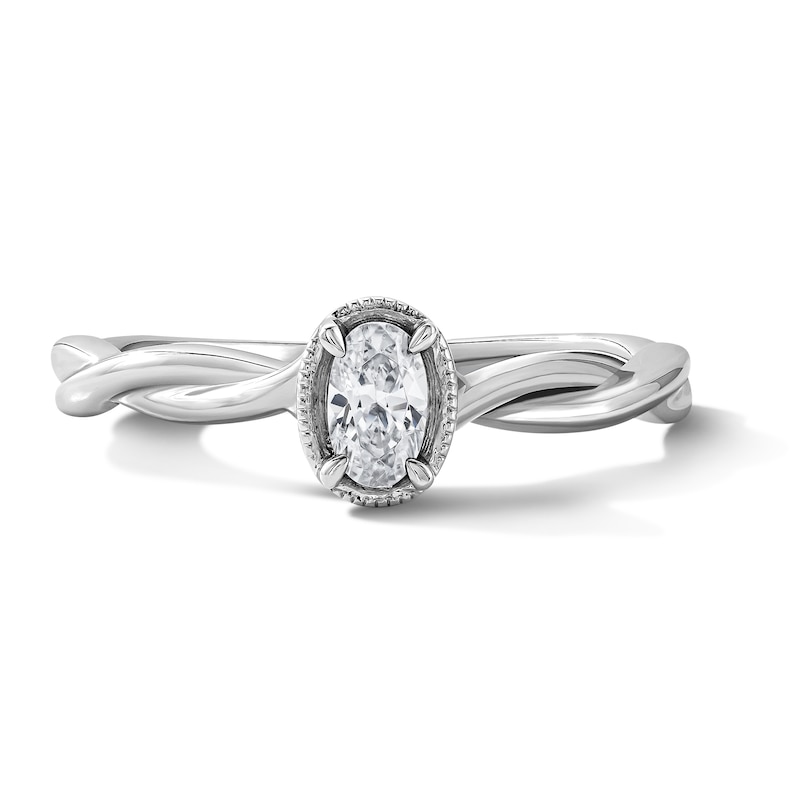 0.20 CT. T.W. Oval Lab-Grown Diamond Milgrain Frame Promise Ring in 10K White Gold (F/VS2)