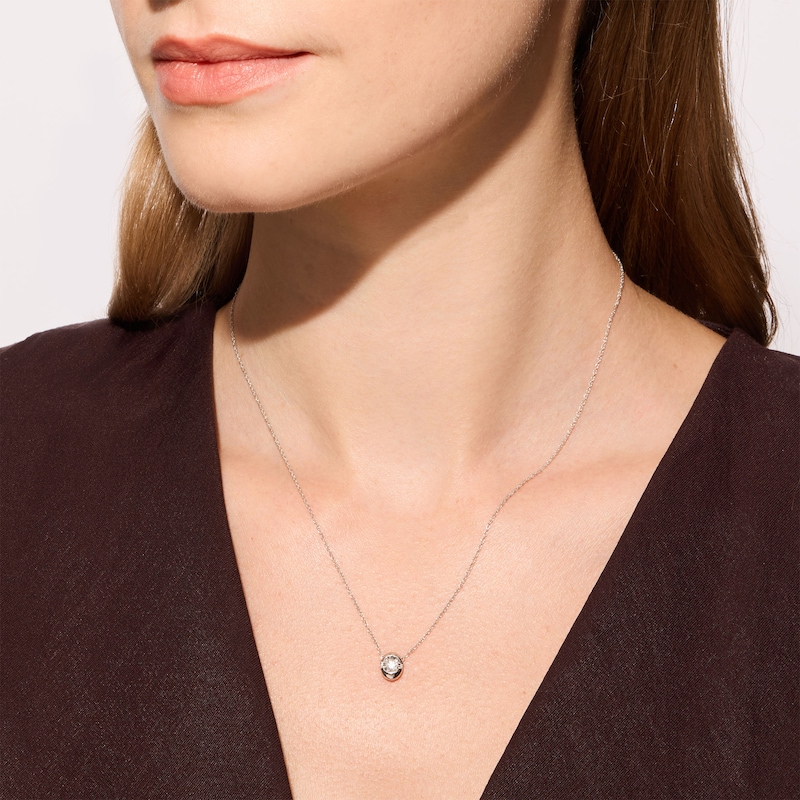 0.10 CT. T.W. Lab-Grown Diamond Solitaire Oval Necklace in Sterling Silver (F/SI2) - 17.75"