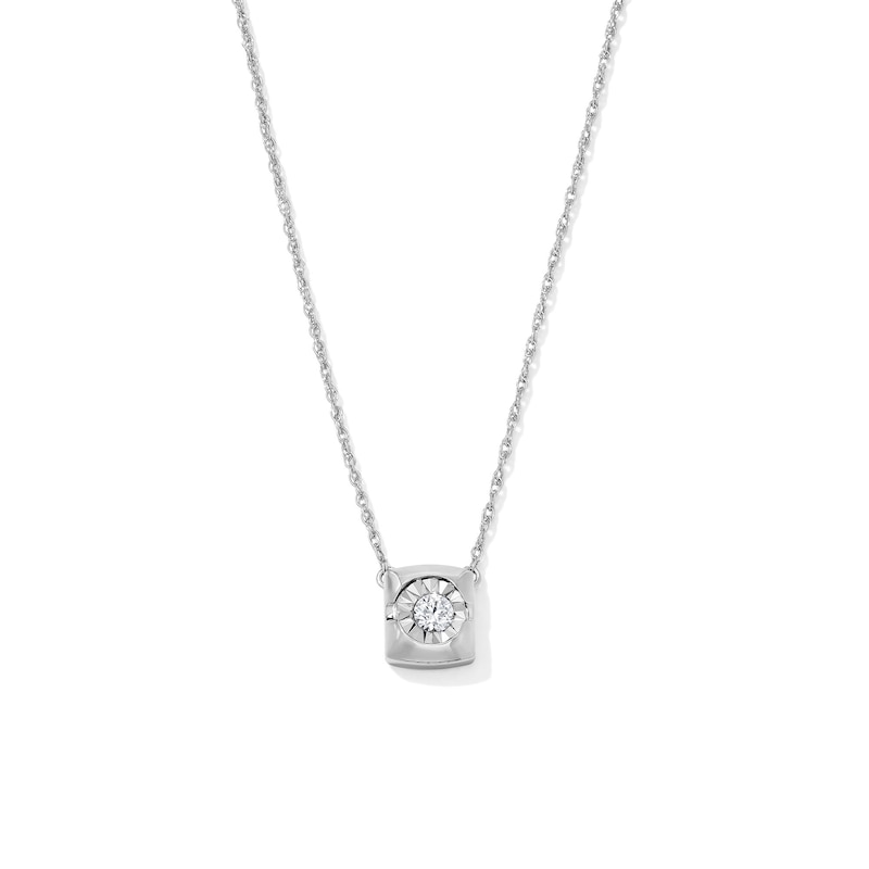 0.10 CT. T.W. Lab-Grown Diamond Solitaire Square Necklace in Sterling Silver (F/SI2) - 17.75"