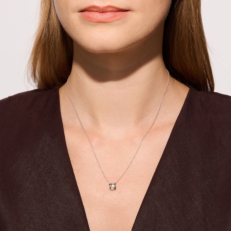 0.10 CT. T.W. Lab-Grown Diamond Solitaire Square Necklace in Sterling Silver (F/SI2) - 17.75"