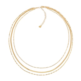 Triple Strand Herringbone, Paper Clip and Mirror Chain Necklace in 10K Gold - 15"
