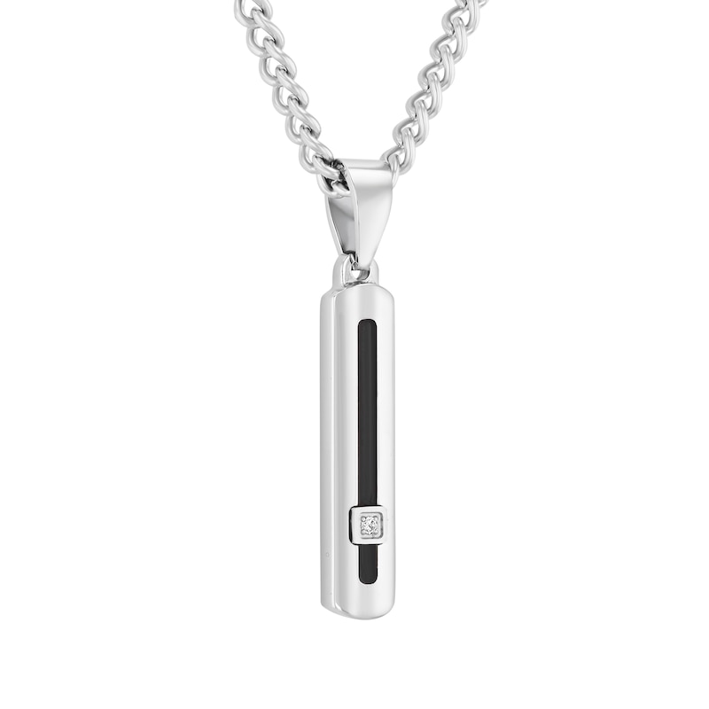 Diamond Accent Cross Necklace, Bar Necklace and Bracelet Set in Stainless Steel with Black Resin
