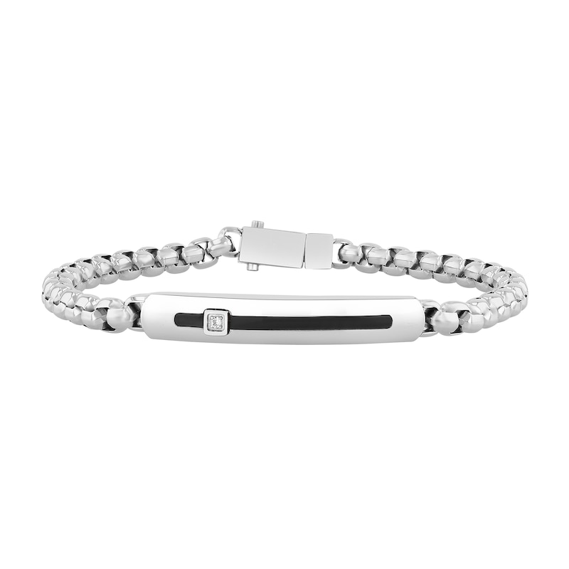 Diamond Accent Cross Necklace, Bar Necklace and Bracelet Set in Stainless Steel with Black Resin