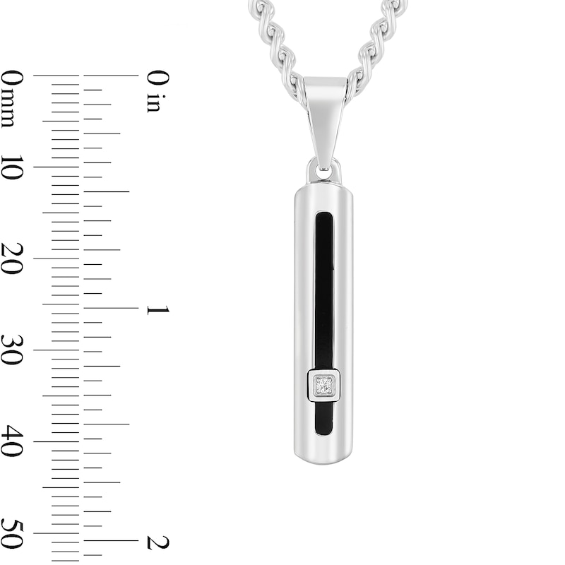 Diamond Accent Cross Necklace, Bar Necklace and Bracelet Set in Stainless Steel with Black Resin