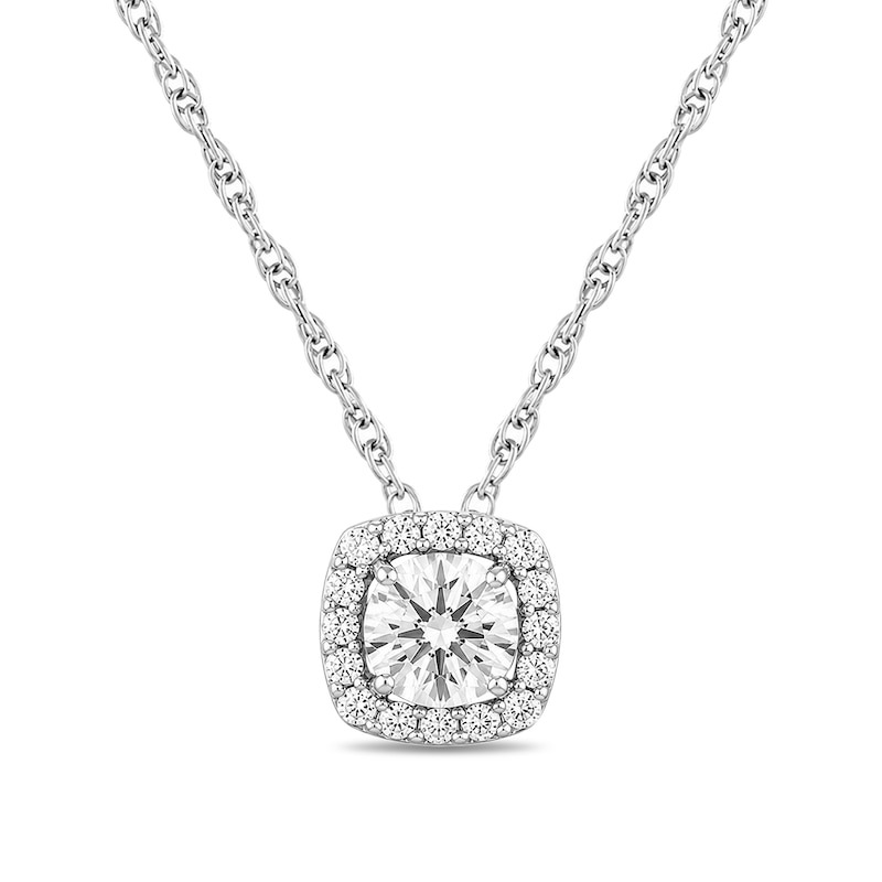 White Lab-Created Sapphire Cushion Frame Necklace in Sterling Silver - 18"