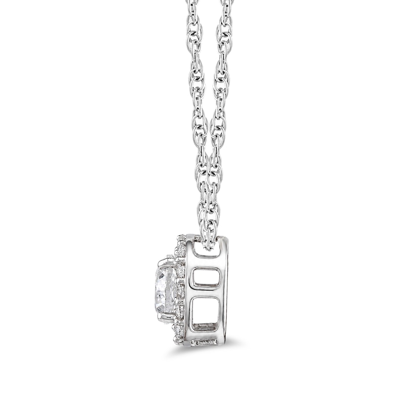 White Lab-Created Sapphire Cushion Frame Necklace in Sterling Silver - 18"