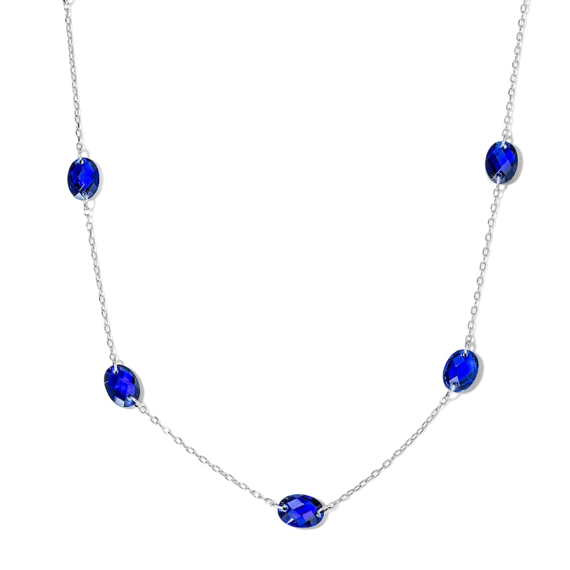 Oval Blue Lab-Created Sapphire Station Necklace in Sterling Silver - 18"
