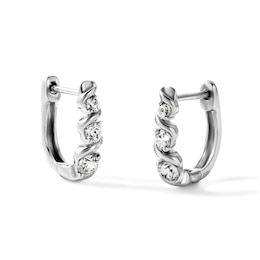 0.50 CT. T.W. Diamond Graduated Three-Stone Swirl Hoop Earrings in 10K White Gold