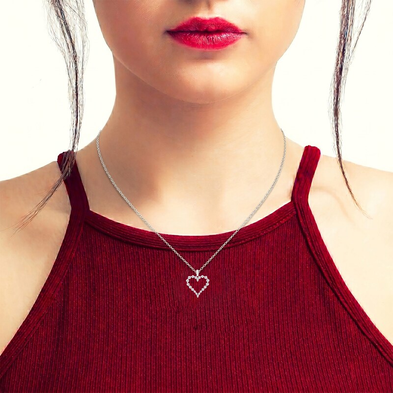 0.50 CT. T.W. Lab-Grown Diamond Heart Outline Necklace in Sterling Silver (F/SI2) - 18"