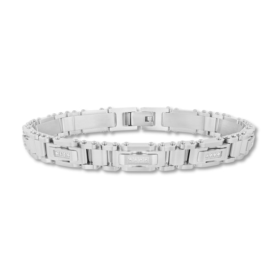 015 CT Tw Diamond Rectangle Link Bracelet in Stainless Steel