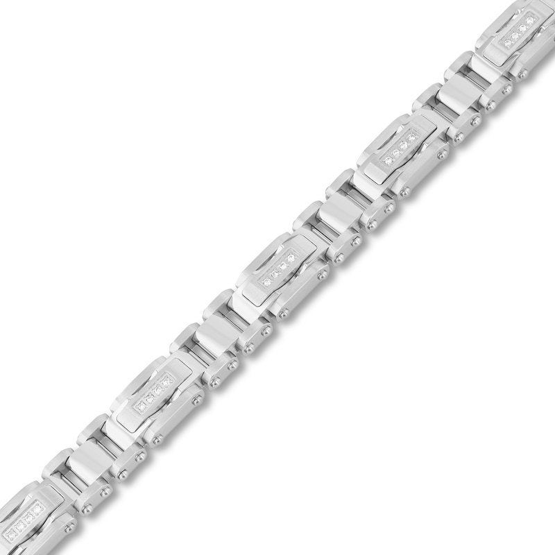 0.15 CT. T.W. Diamond Rectangle Link Bracelet in Stainless Steel - 8.5"