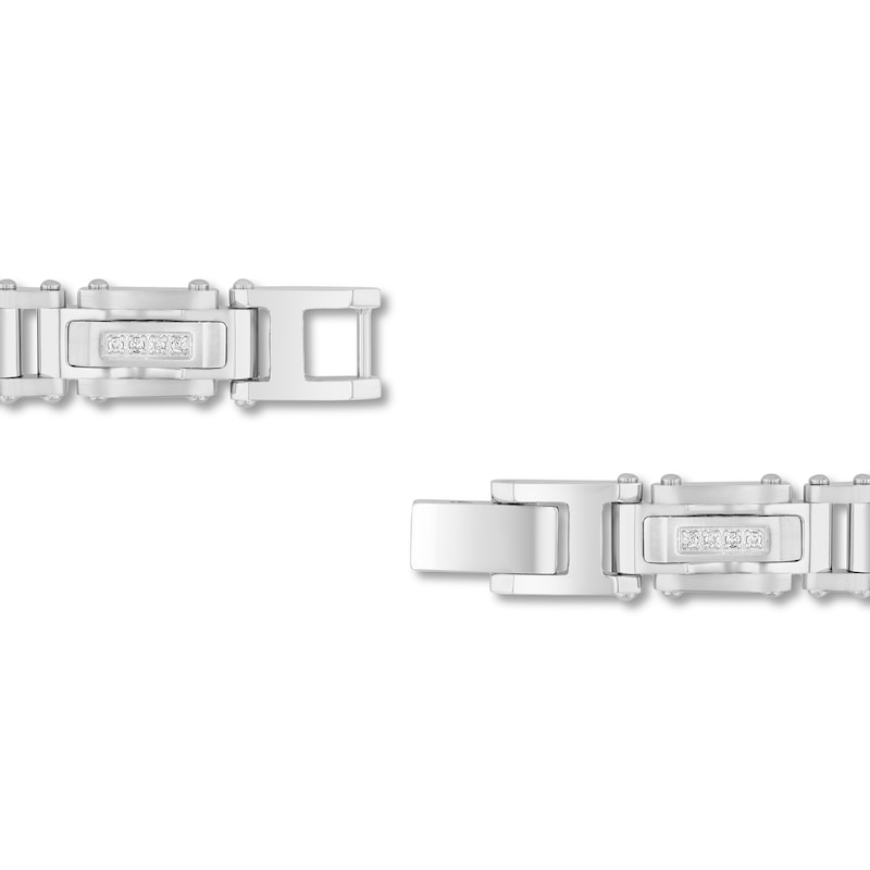 0.15 CT. T.W. Diamond Rectangle Link Bracelet in Stainless Steel - 8.5"
