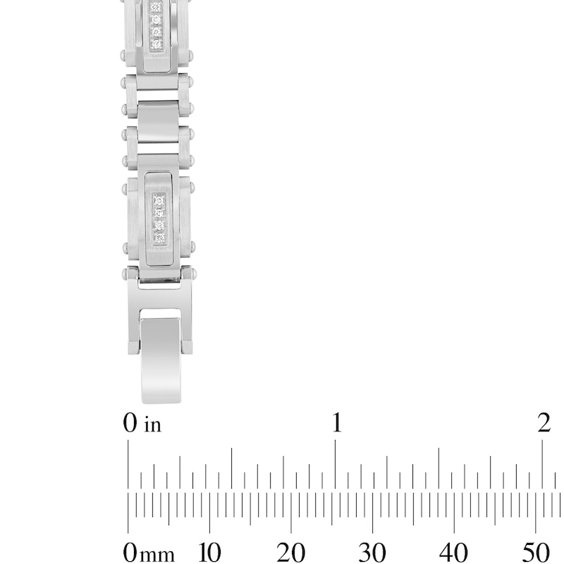 0.15 CT. T.W. Diamond Rectangle Link Bracelet in Stainless Steel - 8.5"