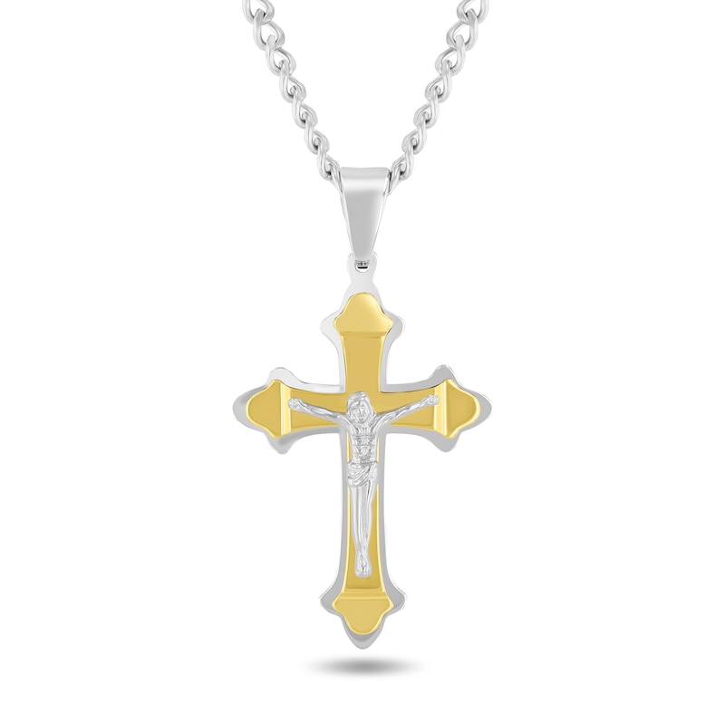 Cross Necklace in Stainless Steel with Yellow Ion Plate - 24"