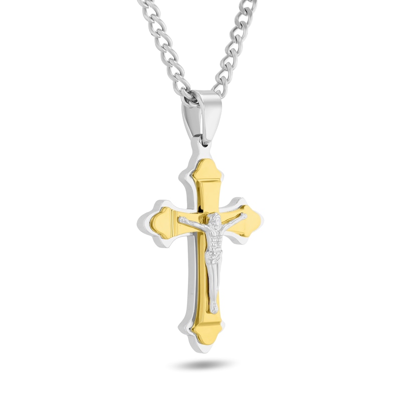 Cross Necklace in Stainless Steel with Yellow Ion Plate - 24"