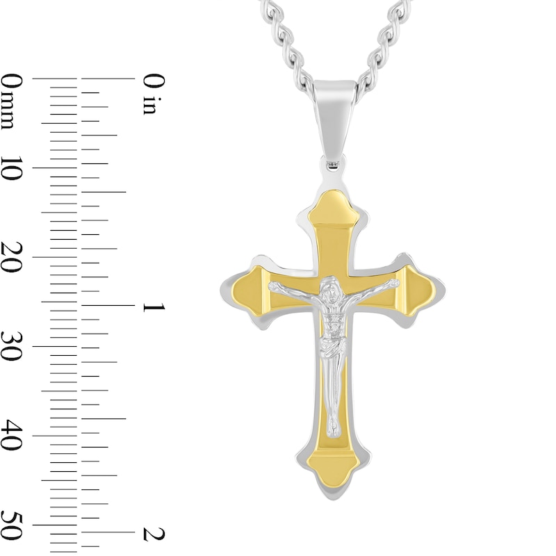 Cross Necklace in Stainless Steel with Yellow Ion Plate - 24"