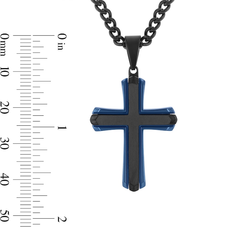 Cross Necklace in Stainless Steel with Black and Blue Ion Plate - 24"