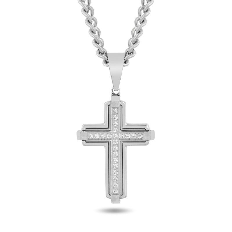 0.15 CT. T.W. Diamond Cross Necklace in Stainless Steel - 24"