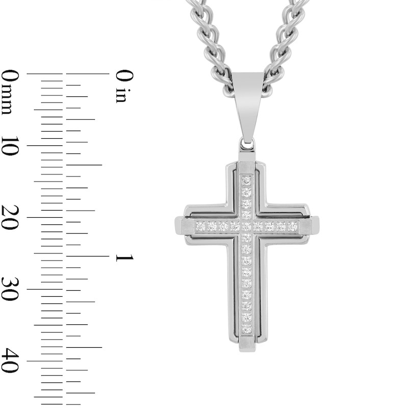 0.15 CT. T.W. Diamond Cross Necklace in Stainless Steel - 24"