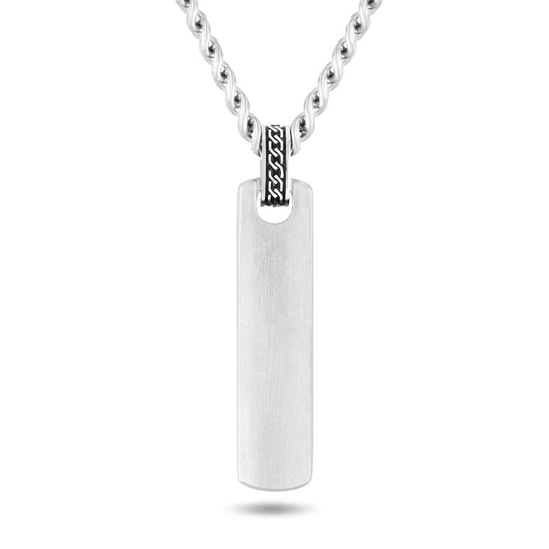 Matte Tag Necklace in Stainless Steel with Black Ion Plate - 24"