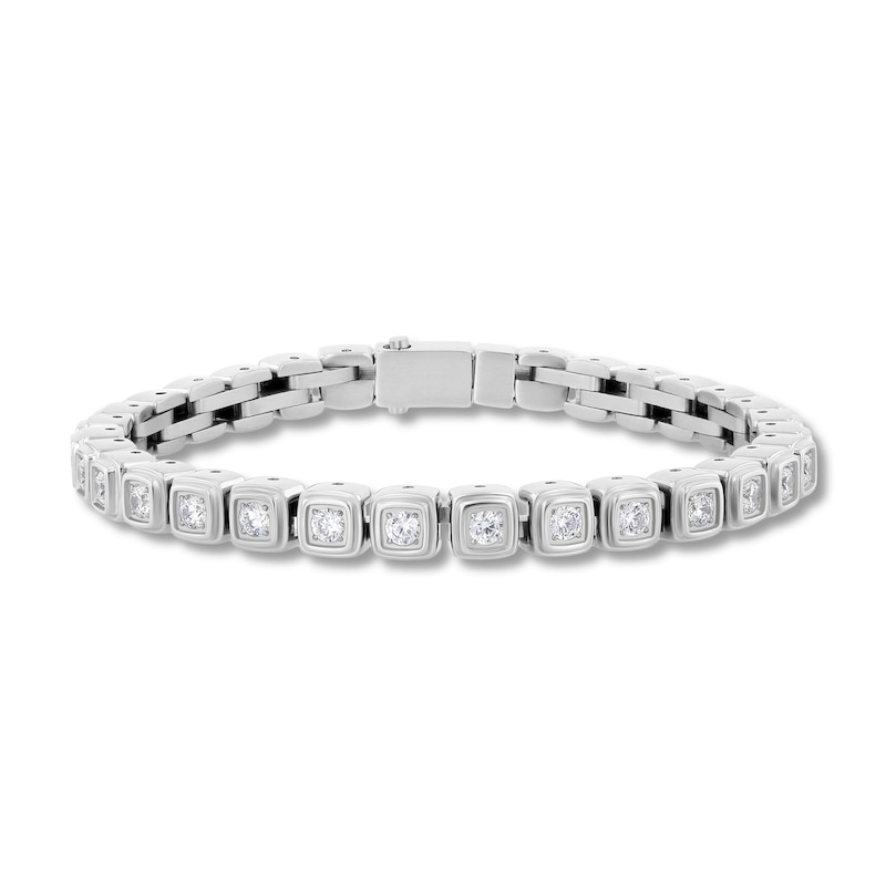 3.0mm White Lab-Created Sapphire Cushion Link Bracelet in Stainless Steel - 8.0"