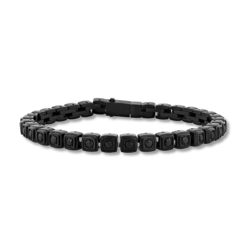 3.0mm Black Spinel Cushion Link Bracelet in Stainless Steel with Black Ion Plate - 8"