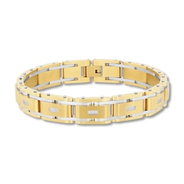 0.10 CT. T.W. Diamond Link Bracelet in Stainless Steel with Yellow Ion Plate - 8.5"