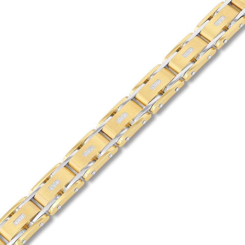 0.10 CT. T.W. Diamond Link Bracelet in Stainless Steel with Yellow Ion Plate - 8.5"